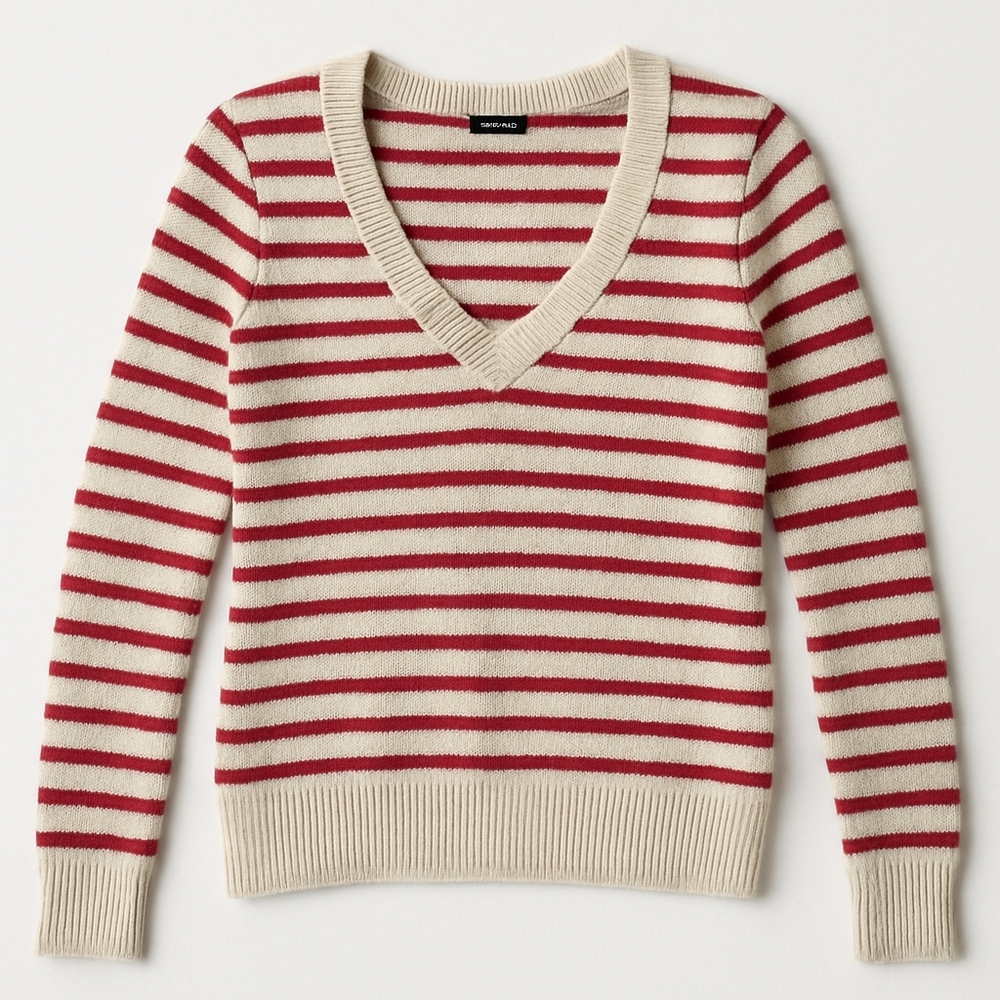 Vintage GAP HOL07 Red Cream Striped V-Neck Sweater Y2K
